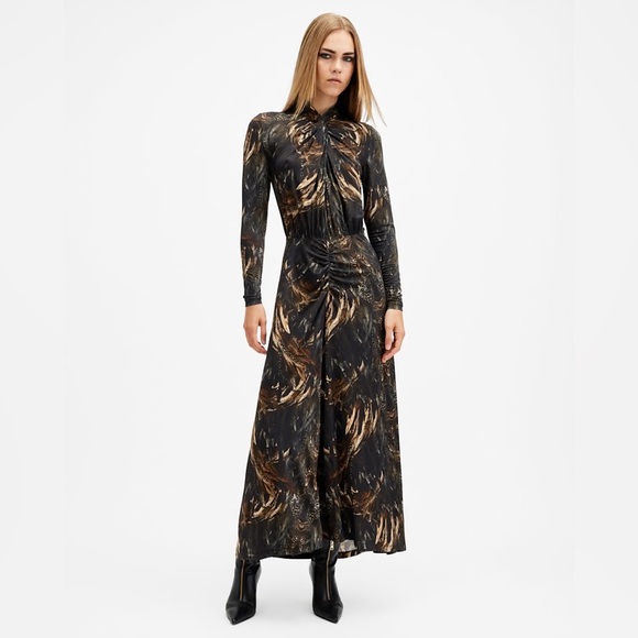 All Saints Dresses & Skirts - AllSaints Mina Printed Long Sleeve Slim Fit Maxi Dress